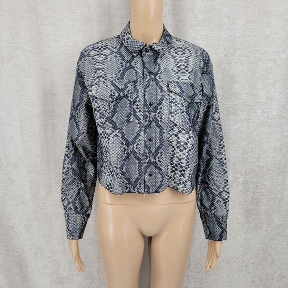 Etica Drew Olive Snakeskin Animal Print Cropped Boxy Jacket NWT Women's Small - Picture 1 of 12
